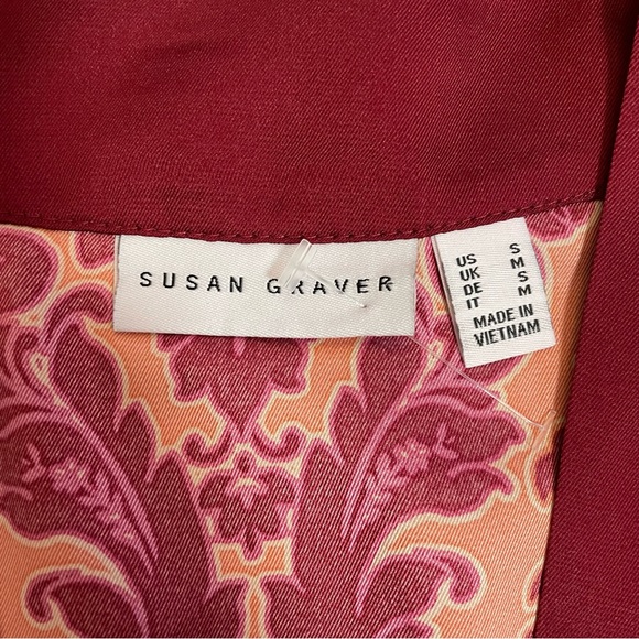 New Susan Graver Red Printed Woven Open-Front Cardigan Size S - Picture 9 of 13